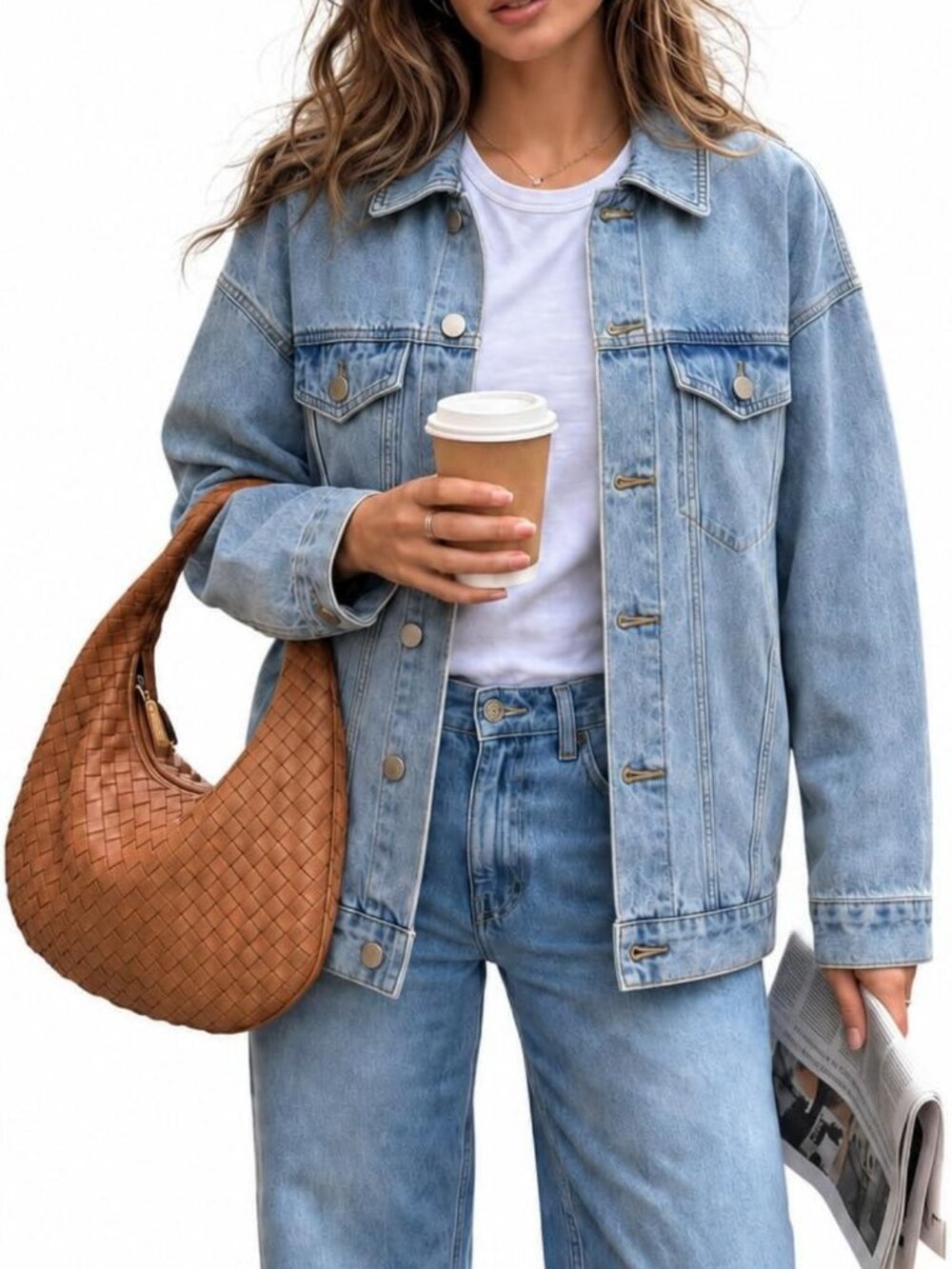 Oversized Denim Trucker Jacket for Women | Stylish with Chest Pockets